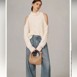 Anthropologie Cold Shoulder Cable Sweater, Size Small.